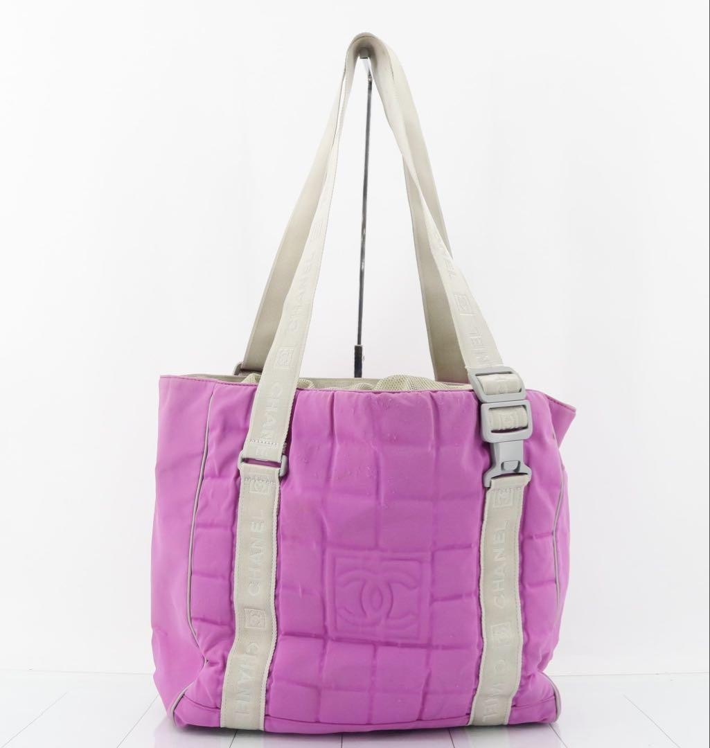 Chanel Sports Line One Shoulder Bag Pink Gray Rare Color Used From Japan