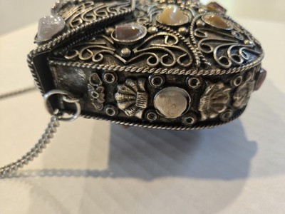 Vintage Sajai Metal Purse Handbag with Natural Agate Stones