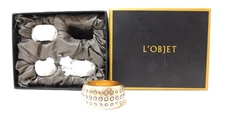 NEW Set of 4 L'Objet Perlee Platinum Napkin Rings in Original Box