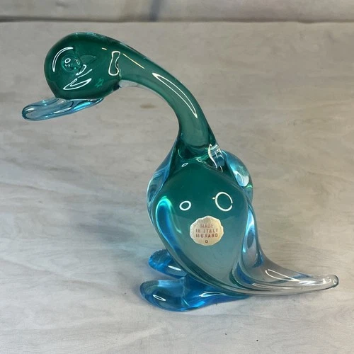 Vintage Murano Style Blown Art Glass 5" Duck Bird Figurine Blue-Clear