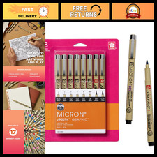 Fineliner Pens Set, Black Ink, Assorted Point Sizes, 8 Pack for Art Drawing