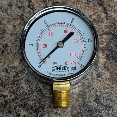 #ad Winters PEM211 Pressure Gauge 0 to 15 psi 2 1 2 in 1 4 in NPT Bottom New $14.00