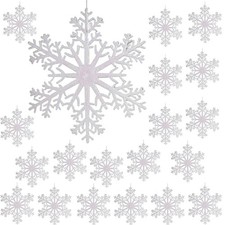 Large Christmas Snowflakes Decorations - Set of 20 White Glittered Snowflakes...