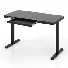 120 x 60 CM Whole-Piece Glass Standing Desk with Drawers, Height Adjustable Desk