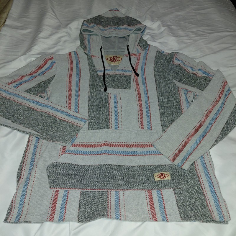 BKC Pullover Hoodie Striped Hooded Sweatshirt Mexican Baja Jacket Lightweight 