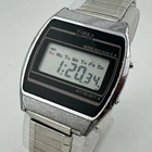 Vintage Timex Digital Quartz Watch Men Silver Black Day Date Stretch New Battery
