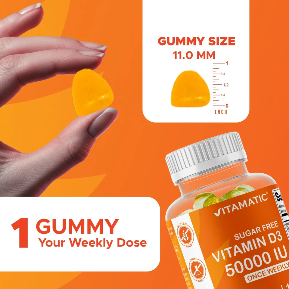 Vitamatic Vitamina D3 sin azúcar (50.000 UI) - 120 gomitas a base de pectina. Foto 3 de 4