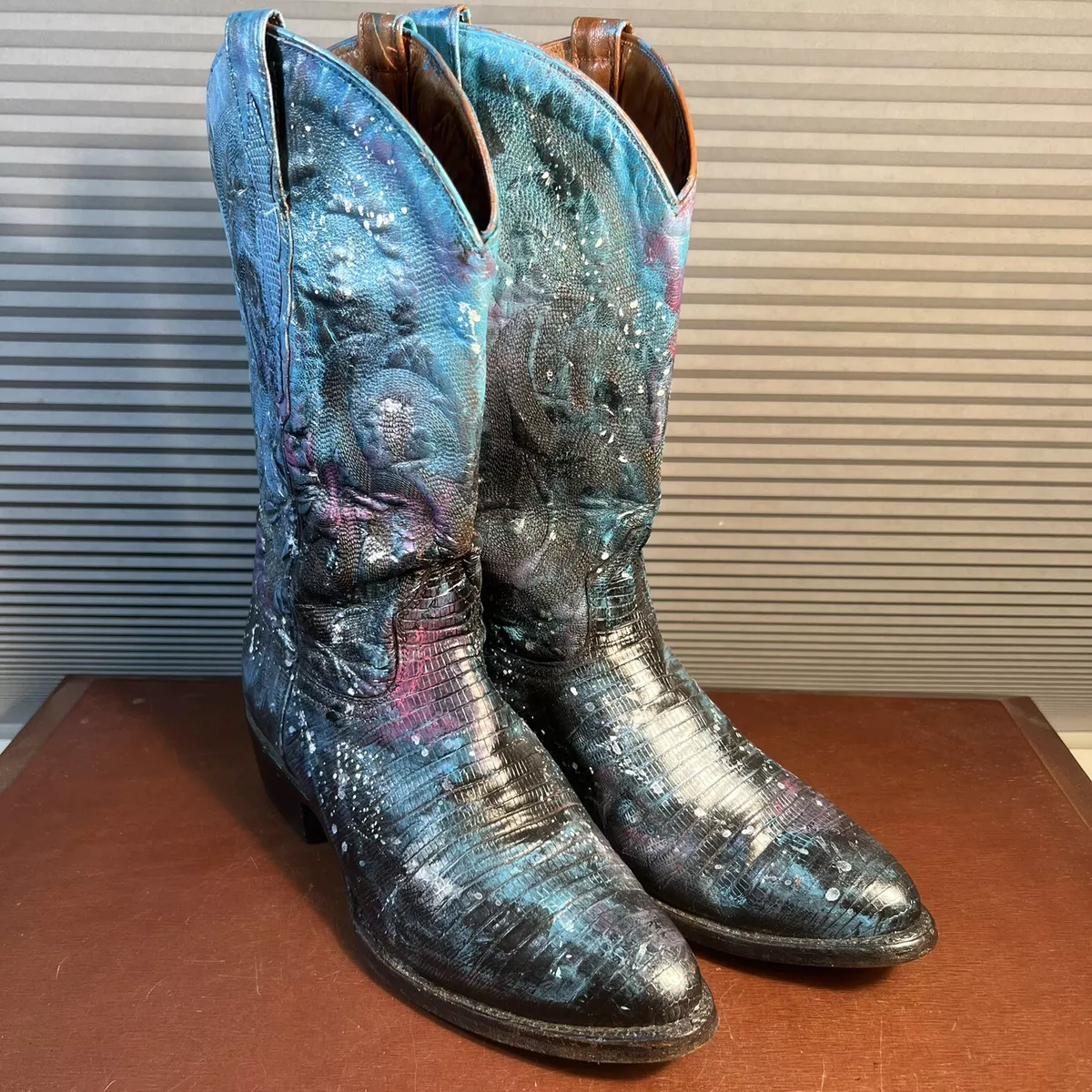 Sedona West Galaxy Hand Painted Lizard Cowboy Boots Size 7EE mens 8.5 Womens