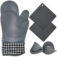 Silicone Oven Mitts & Pot Holders Sets, Heat Resistant Soft Quilted Lining-6PCS