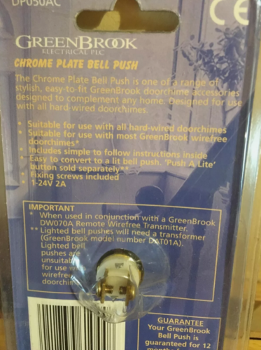 Greenbrook Chrome Plate Door Bell Push - Suitable for Wireless and Wired - Picture 2 of 2