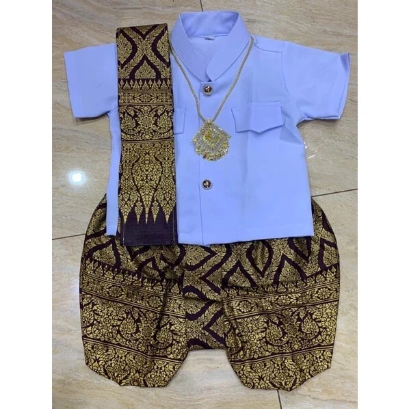 Lindo Conjunto Cultural Tailandés Niños Niño Suave Seda y Pantalones Escuela Festival Ocasión Foto 2 de 4