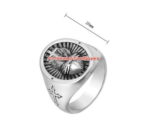 Men's Stainless Steel Cross Sacred Heart Of Jesus Christ Finger Ring 7-13# J554 - Picture 7 of 9