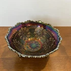 Fenton Carnival Glass Leaf Chain 6" Amethyst Iridescent Vintage Footed Bowl