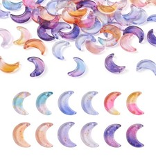 1 Box Crescent Moon Transparent Glass Charms Crafts with Gold Foil 16x11.5x3mm