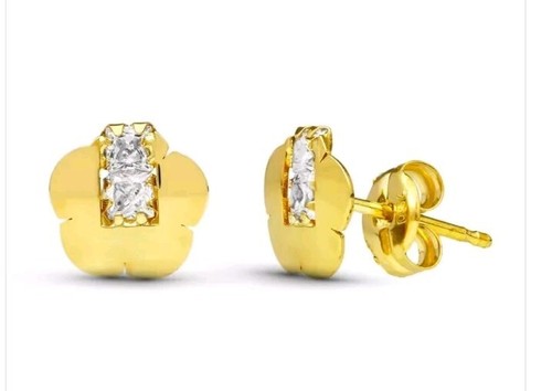 Orecchini Oro Giallo 18K (750) A Cuore Con Circoniti - 7 Mm, Chiusura A Pressione, Peso 0.6 Gr, In Astuccio - 4