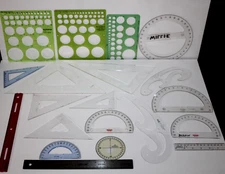 Lot of 20 Vintage Drafting Templates Drawing Tools Triangles Ruler French Curves