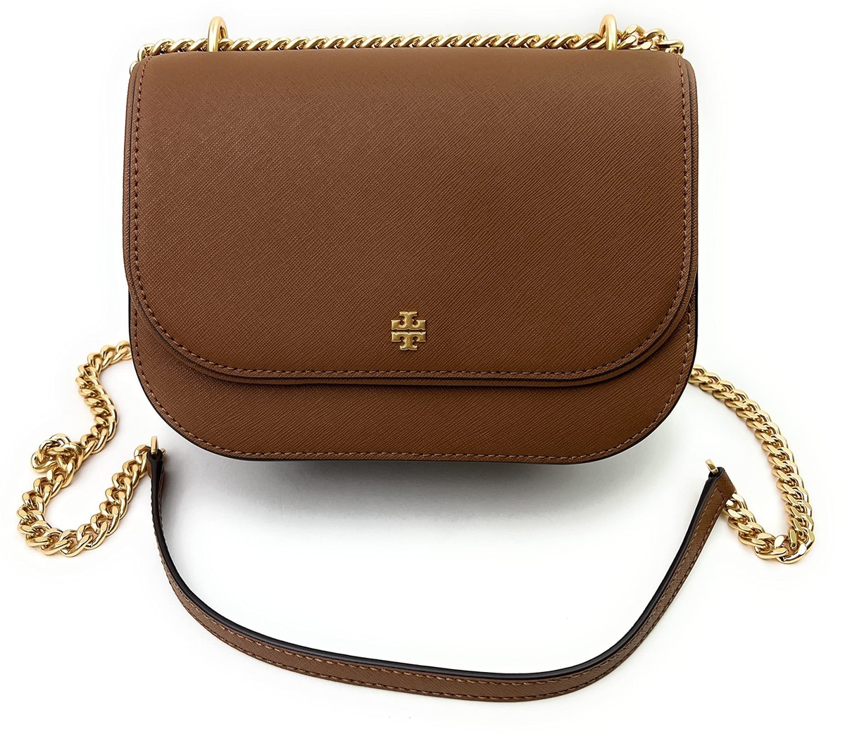 TORY BURCH 136092 EMERSON MOOSE BROWN LEATHER GOLD CHAIN