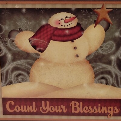 Holiday Coaster Set of Four, ''COUNT YOUR BLESSINGS'' Snowman Design, 5''X 5'' 