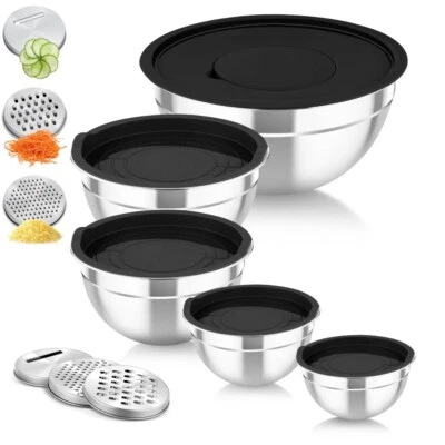 5Stk Rührschüssel Schüssel Edelstahl Salatschüssel schüssel mit Deckel Stapelbar - Bild 1 von 4