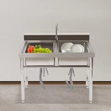 2-Compartment Sink Restaurant Utility Kitchen Sink Stainless Steel Dishsink
