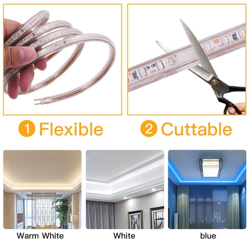 LED Strip 220V 3014 Waterproof Rope Outdoor Garden Kitchen Lights+Dimmer UK plug - Picture 6 of 15