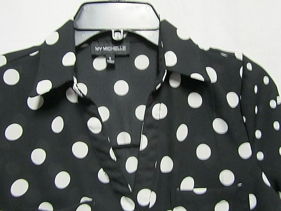 MY MICHELLE 上衣衬衫衬衫 S 4/6 胸围 36 长度 25-27 黑/白圆点 — 第 3/3 张图片