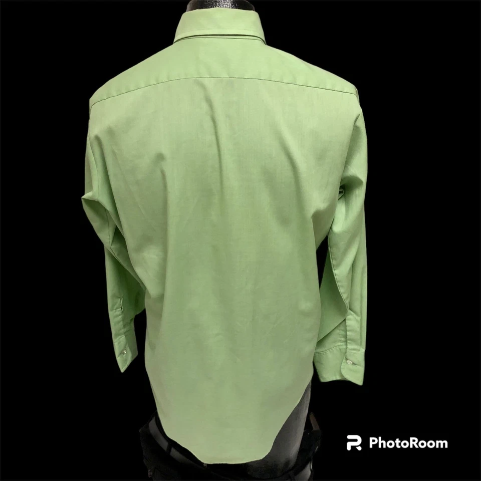 复古 70 年代 K Mart 军队绿色国防部蝴蝶领 DISCO 50/50 正装衬衫 15 1/2 — 第 2/4 张图片