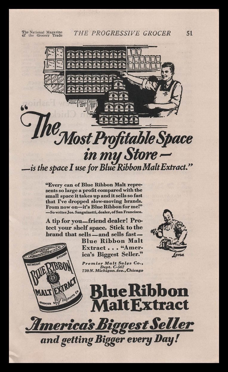 1929 Blue Ribbon Malt Extract Joe Grocery San Francisco CA