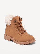 Old Navy Faux-Suede Lace-Up Sherpa-Cuff Boots for Toddler Girls Brown Size 10