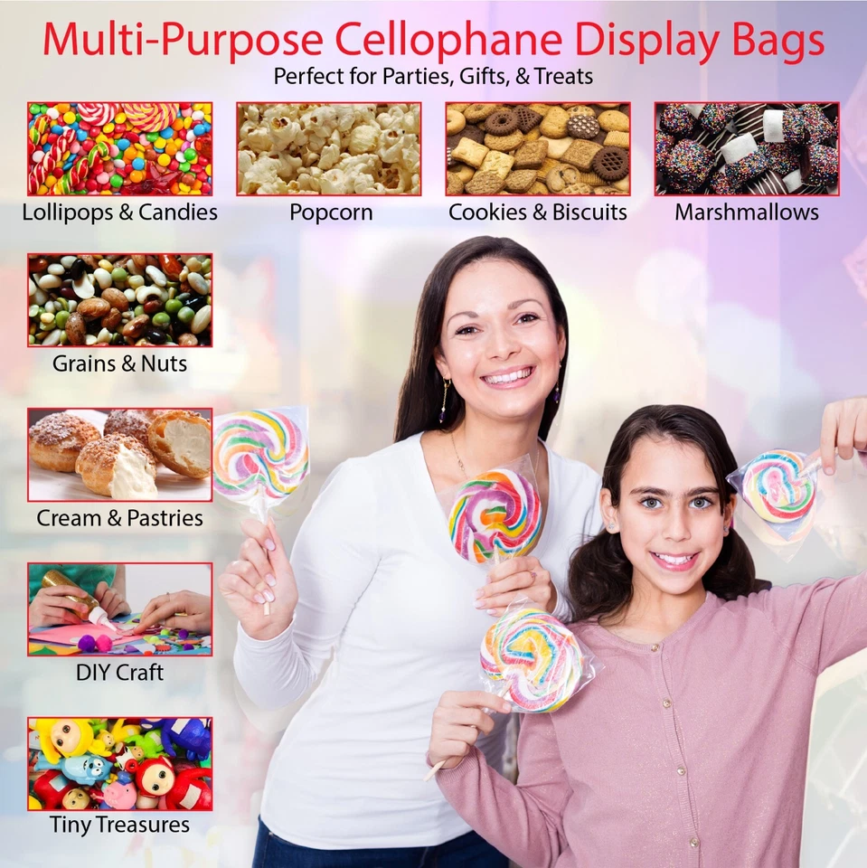 CELLOPHANE SWEET BAGS CRYSTAL CLEAR CELLO CANDY DISPLAY LOLLIPOP BAG FOOD SAFE - Image 4 of 4