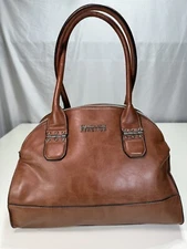 Kenneth Cole Reaction Purse Bag Three Compartment Brown Handle Zipper Snap