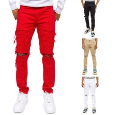 Victorious Men's Casual Distressed Solid Color Slim Fit Jeans DL1403