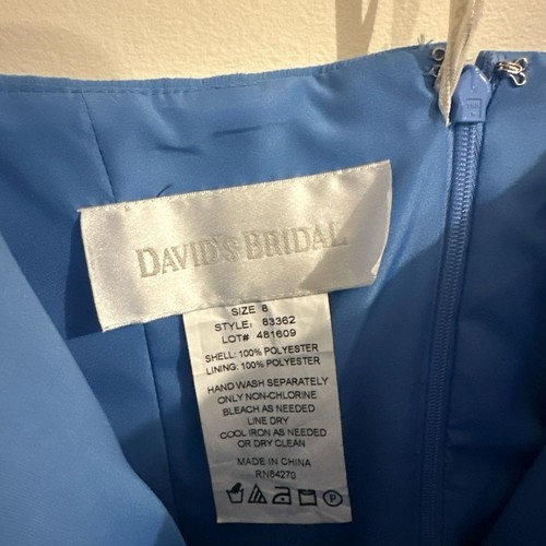 Abito senza spalline David's Bridal blu fiordaliso in chiffon taglia 8 nuovo con etichetta - Foto 7 di 7
