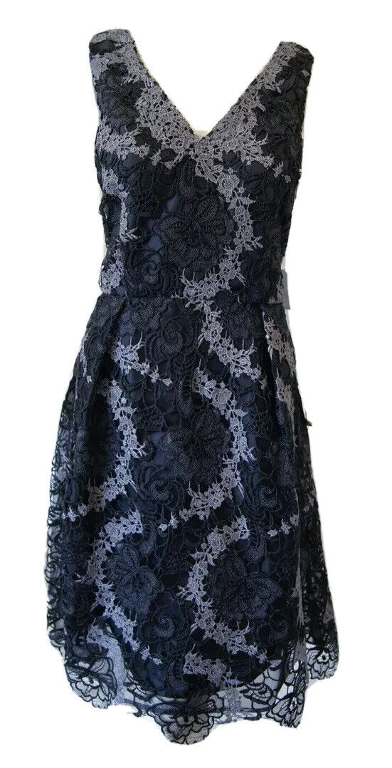Kay Unger New York Black & Gray Fit & Flare Special Occasion Dress NWT SZ 10 Klasyczna NOWOŚĆ