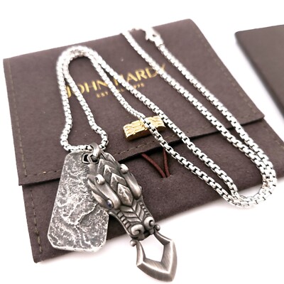 John Hardy Sterling Silver Legends Naga Dragon Knocker Dog Tag Pendant Chain