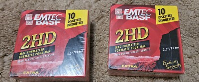 Lot 2 (10 Each) EMTEC Floppy Disk 2HD 3.5'' DOS IBM Formatted Extra Sealed NEW