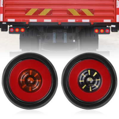 LED Fender Light 2x Amber/Red 4 Round 48 LED Pedestal Lights - Brake/Turn Signal Lights For Trailers, Trucks LED Fender Lights
