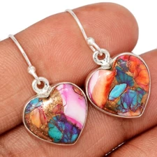 Heart - Composite Kingman Pink Dahlia Turquoise 925 Silver Earrings CE48834