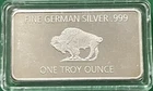 1 Oz German Silver Buffalo Bar  In Capsule
