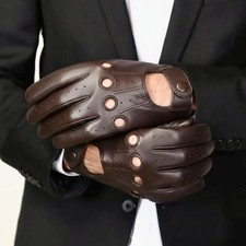 Men's Hand-Sewn Brown Nappa Leather Driving Gloves  Hand Stitched Unlined