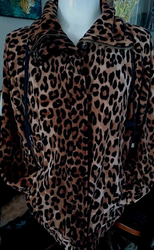 SALE Jones New York Ladies Leopard Print Full Zip Snap  Jacket  Lg