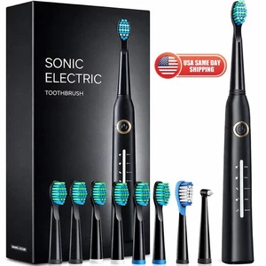 Sonic Electric Toothbrush Adults & Kids Rechargeable 8 Brush Heads 5 Smart Mode