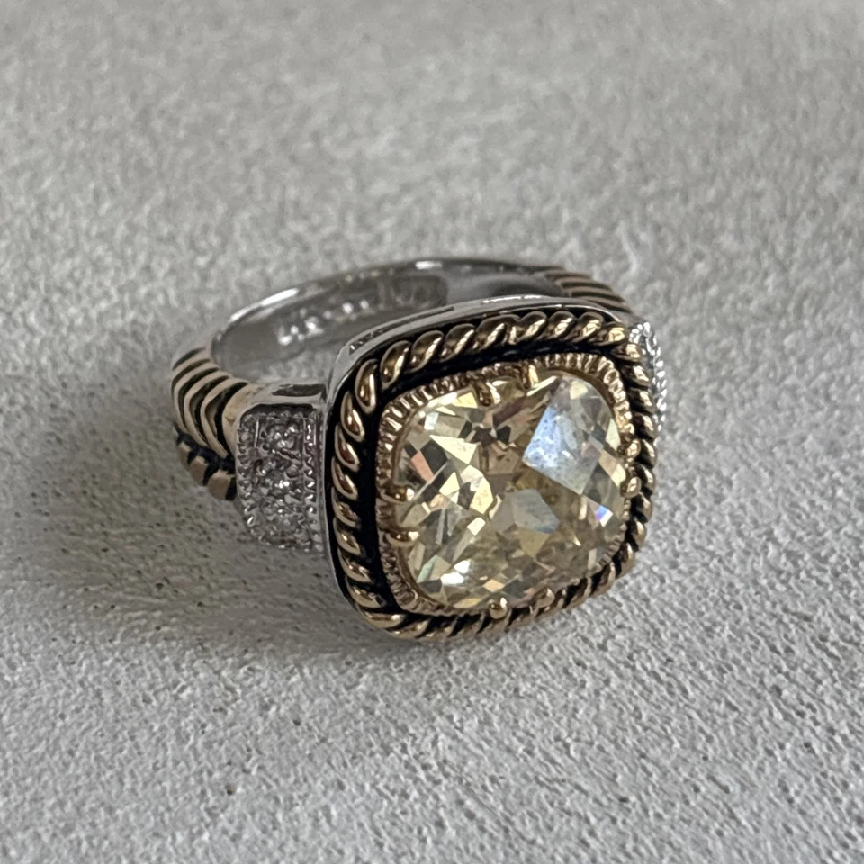 Lia Sophia Lemon Chiffon Ring Size 5 Gold Silver Two Tone CZ Yellow Cushion Euc! - Image 2 of 4