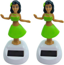 2 Pieces Green Solar Powered Dancing Hula Dashboard Decorations Swinging Bobbleh