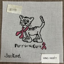 Handpainted Needlepoint Canvas  Purr For The Cure 13ct  Read Description 