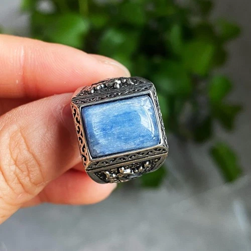 16*10mm Natural Blue kyanite Crystal Gemstone Adjustable Ring