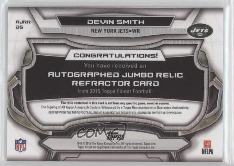 2015 Topps Finest Jumbo Relic Gold Refractor /99 Devin Smith Rookie Auto RC - Image 2 of 2