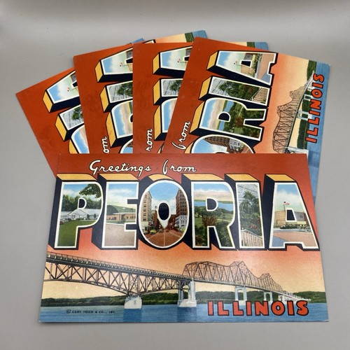 Lot of 5 Vintage Postcards Greetings from Peoria IL LARGE LETTER Photocrom - Picture 1 of 2