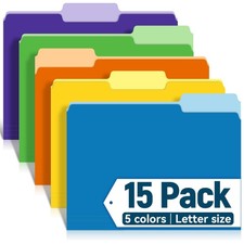 15 Pack Letter Size with 5 Mutlcolors, Two-Tone Color File Folders