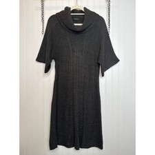 Tahari Green Midi Length Sweater Dress Wool Blend Cable Knit Cowl Neck Warm M 